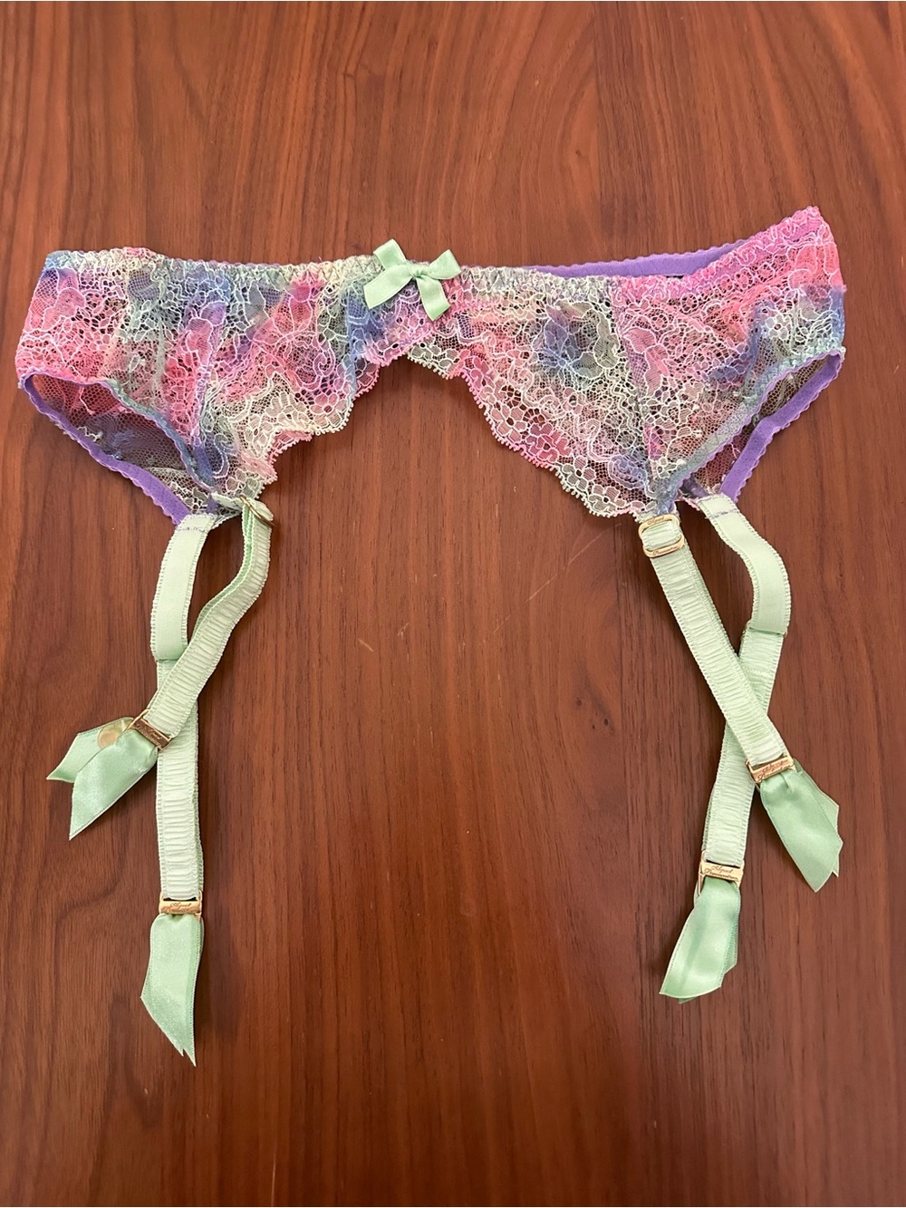 Agent Provocateur ‘Phoenix’ Collection Rainbow Pastel Lace Bra & Garter 36B/AP4 - Picture 8 of 11